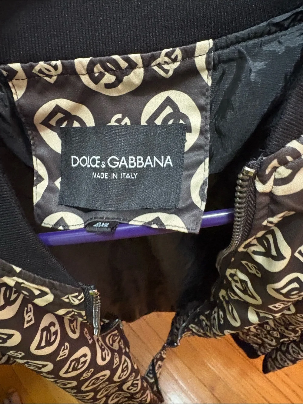 Dolce & Gabbana Men’s Black and Cream Logo-Print jacket authentic and cheapest